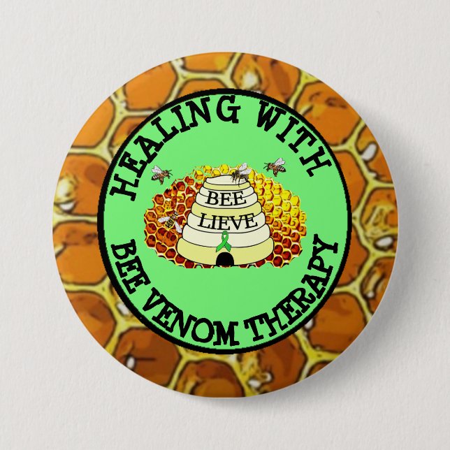 Healing with Bee Venom Therapy Lyme Ribbon Button (Front)