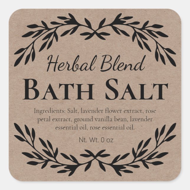Health And Wellness Styled DIY Bath Salt Labels (Front)