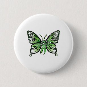 Health Awareness Green Ribbon Butterfly  6 Cm Round Badge