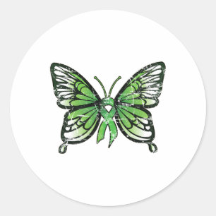 Health Awareness Green Ribbon Butterfly Classic Round Sticker