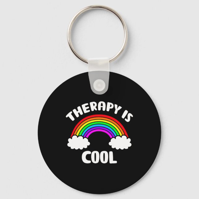Health Awareness Therapy Is Cool Rainbow  Key Ring (Front)