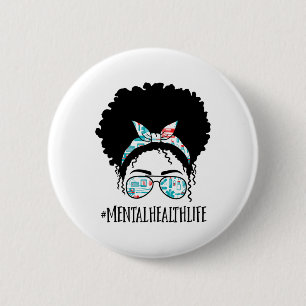 Health Black Afro Messy Bun Crew African American  6 Cm Round Badge