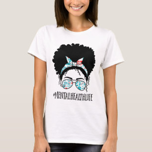 Health Black Afro Messy Bun Crew African American T-Shirt