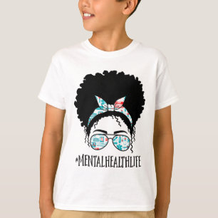 Health Black Afro Messy Bun Crew African American  T-Shirt