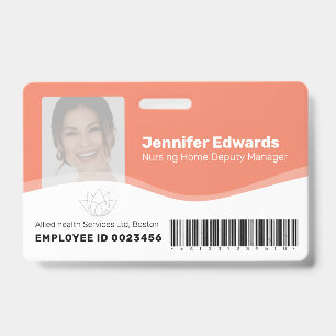 Health essential workers photo ID barcode orange Badge