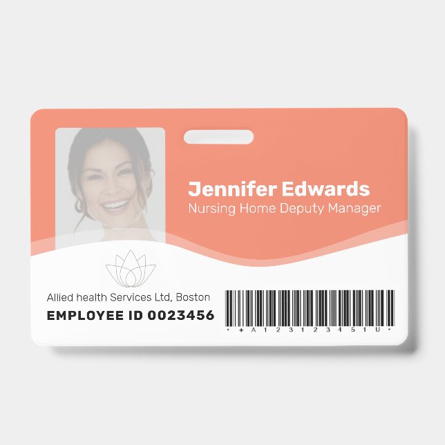 Health essential workers photo ID barcode orange Badge (Front)