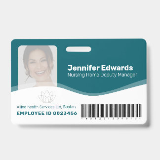 Health essential workers photo ID barcode teal Badge