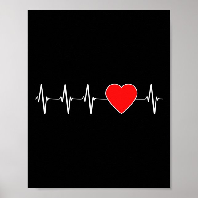 Health Heartbeat Ekg Red Heart Disease Awareness M Poster (Front)