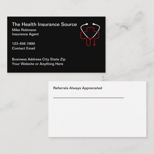 Health Insurance Agent And Referral Business Cards (Front/Back)