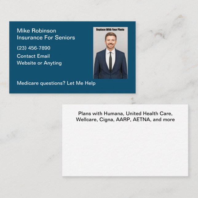 Health Insurance Agent Business Cards Photo Style (Front/Back)