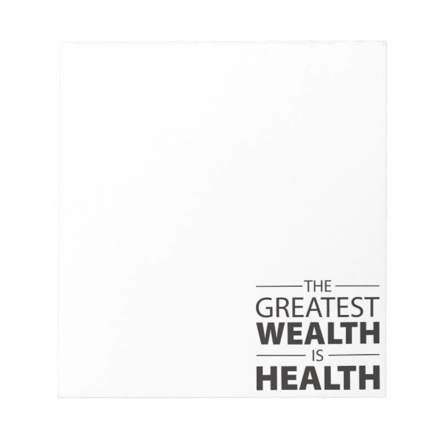 Health Is Wealth, Workout Gym Inspirational Notepad (Front)