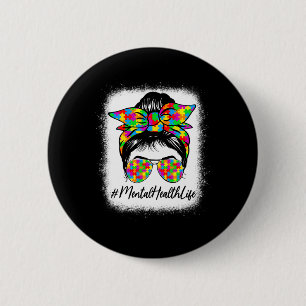 Health Messy Bun Women Supporting Autism Awareness 6 Cm Round Badge