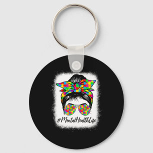 Health Messy Bun Women Supporting Autism Awareness Key Ring