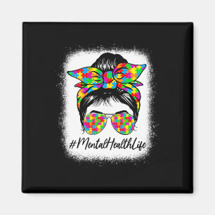 Health Messy Bun Women Supporting Autism Awareness Magnet
