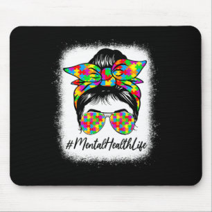 Health Messy Bun Women Supporting Autism Awareness Mouse Pad