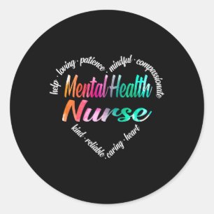 Health Nurse Heart Word Cloud Watercolor Rainbow  Classic Round Sticker