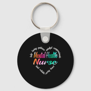 Health Nurse Heart Word Cloud Watercolor Rainbow Key Ring