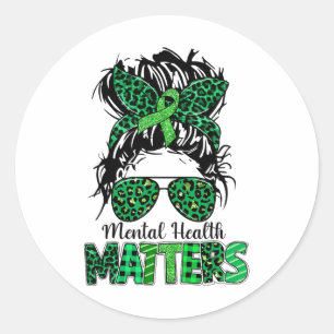 Health Problems Awareness Messy Bun Woman Emotion  Classic Round Sticker