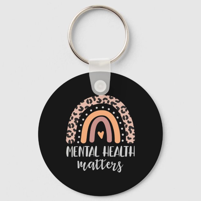 Health Problems Leopard Print Boho Rainbow Awarene Key Ring (Front)