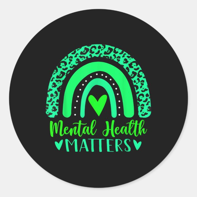 Health Problems Mental Awareness Leopard Rainbow W Classic Round Sticker (Front)
