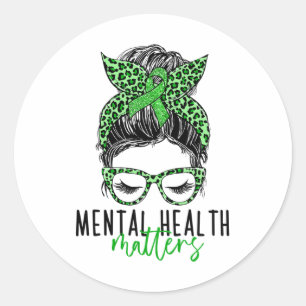 Health Problems Messy Bun Woman Neurodiversity Emo Classic Round Sticker