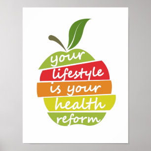Health quote in decorated style, and apple element poster