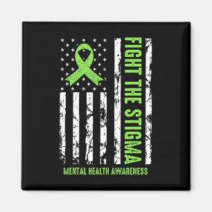 Health Ribbon Usa Flag We Wear Green Mental Health Magnet