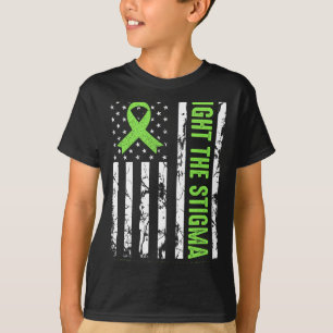 Health Ribbon Usa Flag We Wear Green Mental Health T-Shirt
