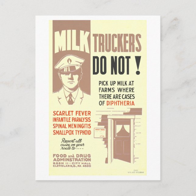 Health Warning for Milk Drivers Postcard (Front)