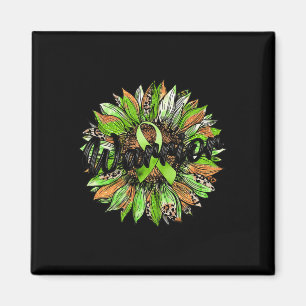 Health Warrior Leopard Sunflower Green Ribbon Retr Magnet
