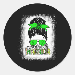 Health Warrior Messy Bun Mental Health Awareness  Classic Round Sticker