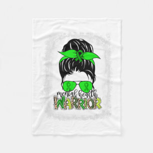 Health Warrior Messy Bun Mental Health Awareness  Fleece Blanket