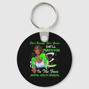 Health Warrior She'll Punch You Ribbon Black Woman Key Ring