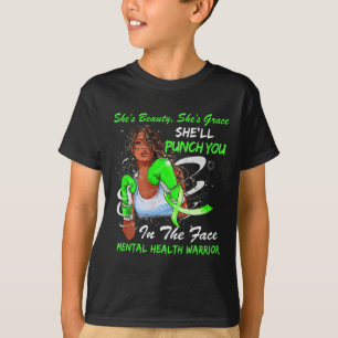 Health Warrior She'll Punch You Ribbon Black Woman T-Shirt