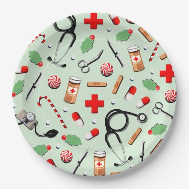 Healthcare Christmas Holiday Party Paper Plate (Front)