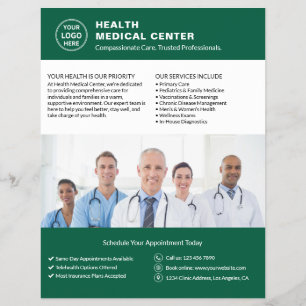 Healthcare Clinic Doctor Custom Logo Photo Green Flyer