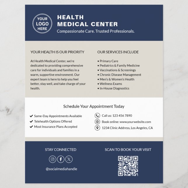 Healthcare Clinic Doctor Custom Logo QR Code Flyer (Front)