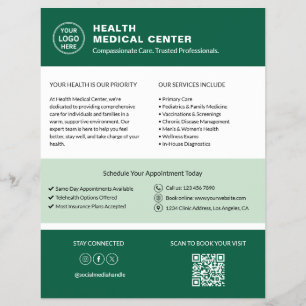 Healthcare Clinic Doctor Custom Logo QR Code Green Flyer