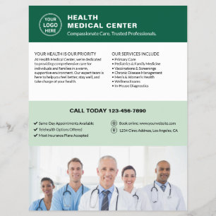 Healthcare Clinic Doctor Logo Photo QR Green Flyer