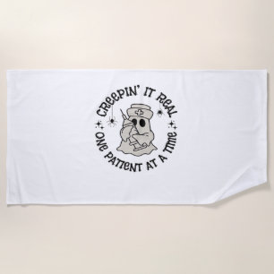 Healthcare Halloween, Creeping It Real One Patient Beach Towel