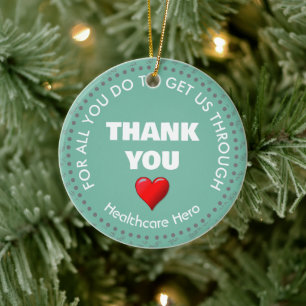 Healthcare Hero Customisable AQUA Thank You Ceramic Tree Decoration