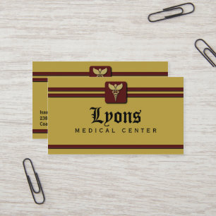Healthcare Medical Doctor Caduceus Mustard and Red Business Card