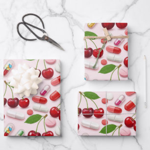 Healthcare & Pharmacy Cherry Pink Capsule Wrapping Paper Sheet