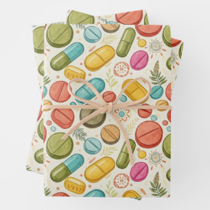 Healthcare & Pharmacy Colourful Boho Capsule  Wrapping Paper Sheet