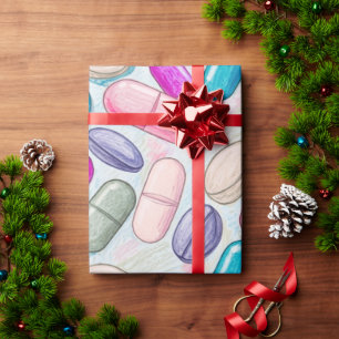 Healthcare & Pharmacy Pink Grey Purple Capsule Wrapping Paper