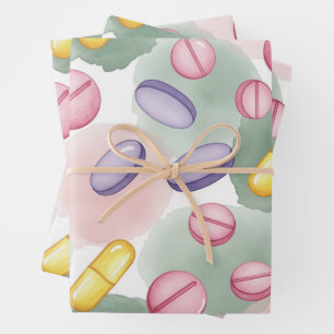 Healthcare & Pharmacy Pink Grey Purple Capsule  Wrapping Paper Sheet