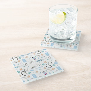 Healthcare Physician Medical Supplies Pattern Glass Coaster