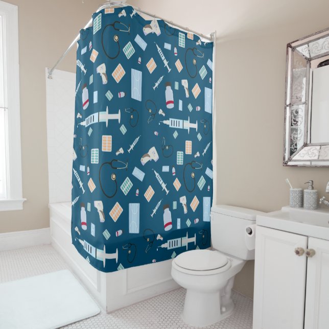 Healthcare Physician Medical Supplies Pattern Shower Curtain (In Situ)