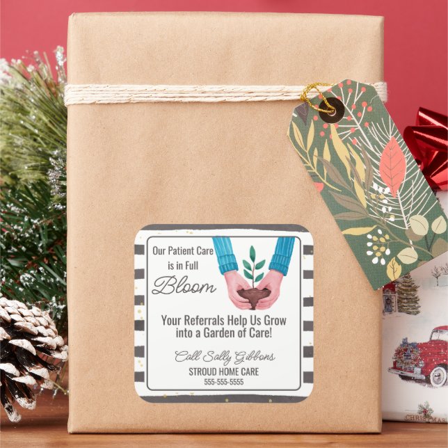 healthcare plant care in bloom carer referral  square sticker (Holiday)