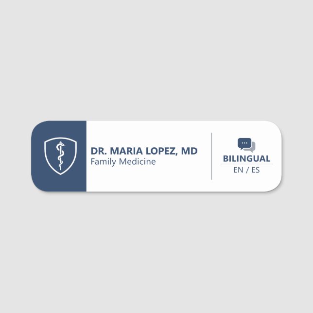 Healthcare Professional Bilingual Medical Modern Name Tag (Front)